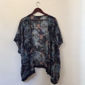 Blue Floral Sheer Kimono Wrap